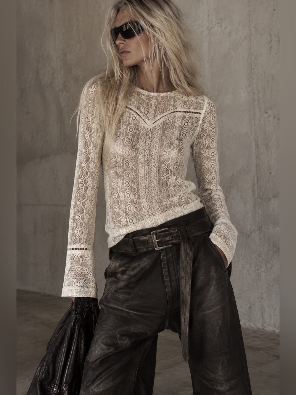 Grace Karin Ivory Lace Long Sleeve Sheer Blouse Top Size S Boho Romantic